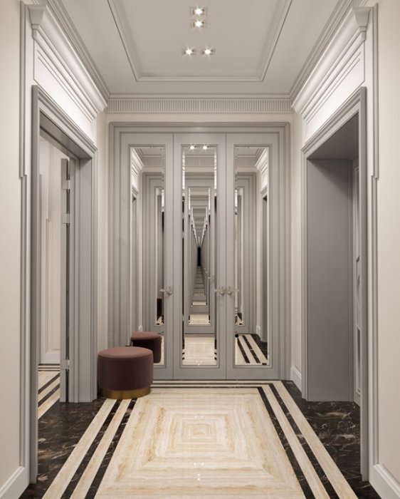 Шкаф зеркальный серый в прихожую 